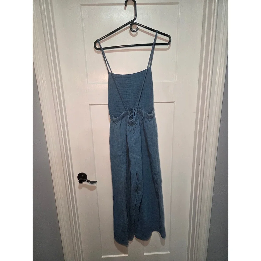 American Eagle Blue Gauze Wide Leg Jumpsuit Tie Back‎ Size Large